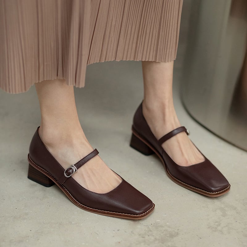 Tajah Square Toe Block Heels Pumps