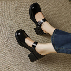 Canda Square Toe Block Heels Mary Jane Shoes