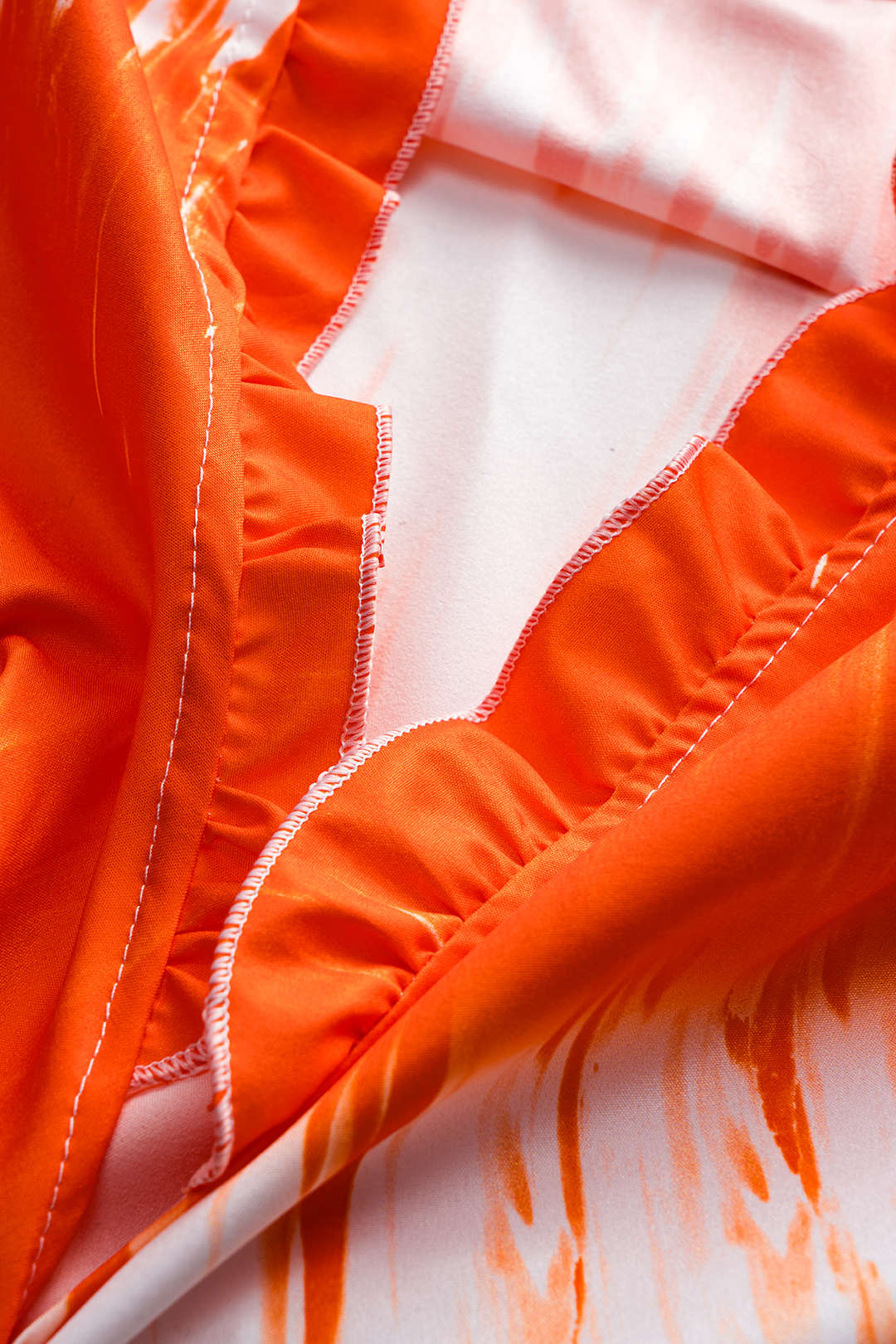 Tropical Pattern Ruffle V-Neck Tie Front Top And Ruched High Waist Wide Leg Pants Set