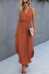 V Neck High Waist Sleeveless Maxi Dress