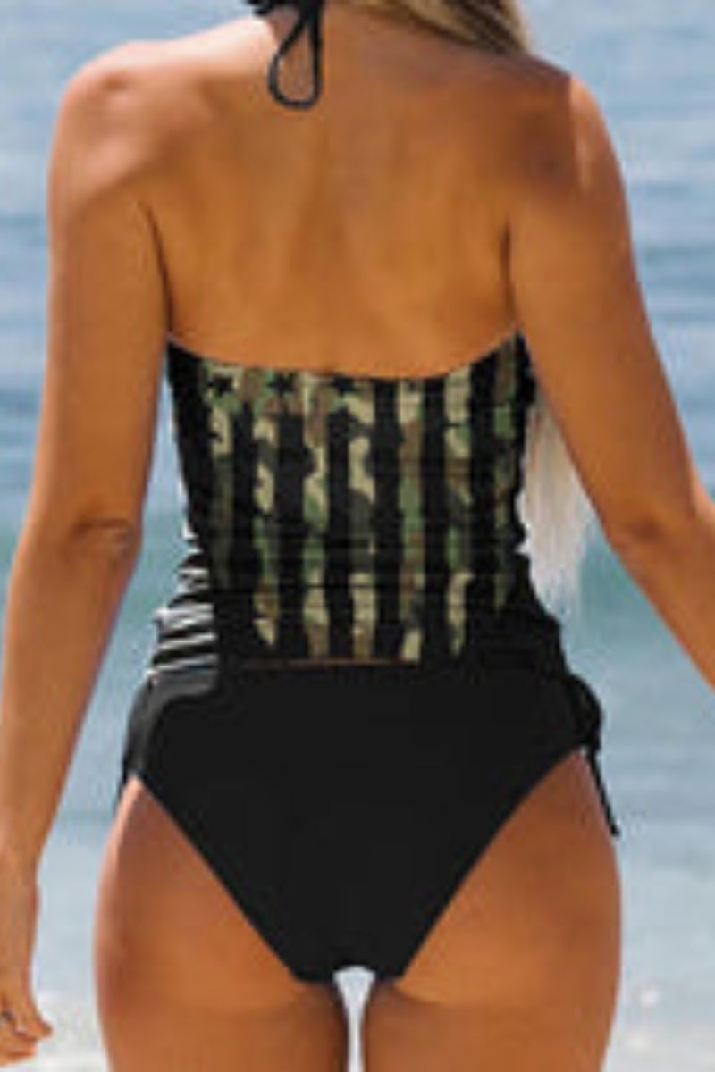 Camouflage Print Backless Tied Side Two Piece Swimwear