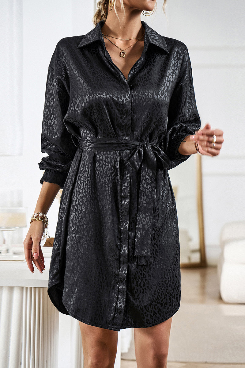 Elegant Leopard Shirt Dress