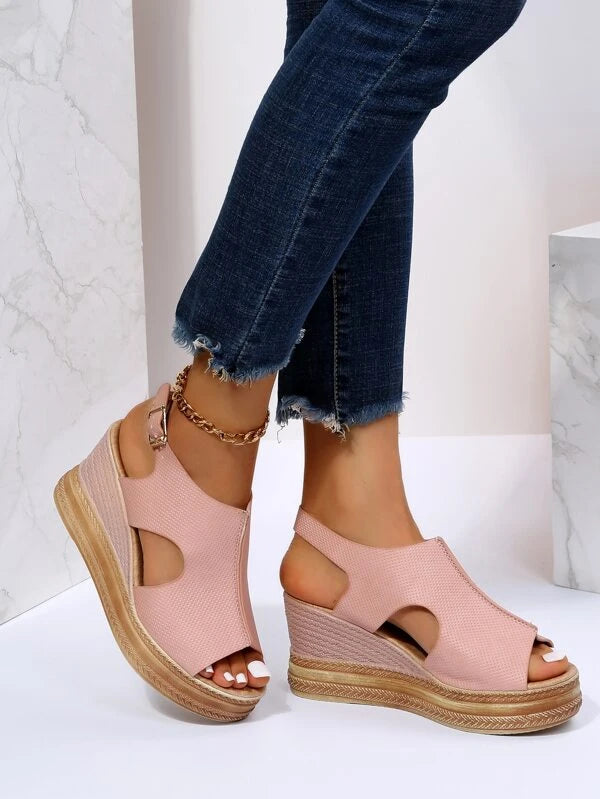 Buckle Detail Slingback Wedge Sandals