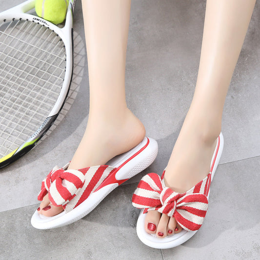 Women's Memory Foam Open Toe Slide Slippers With Cute Bowknot