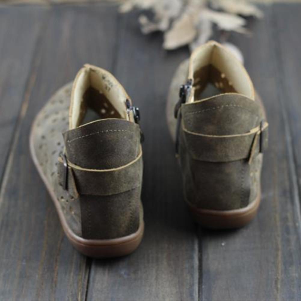 Women Ankle Boots Leather Handmade Hollow Mori Girl Shoes Flats Grey