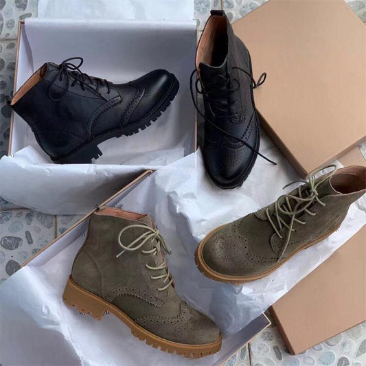 Handmade Suede Leather Wingtip Brogue Boots Black/Khaki