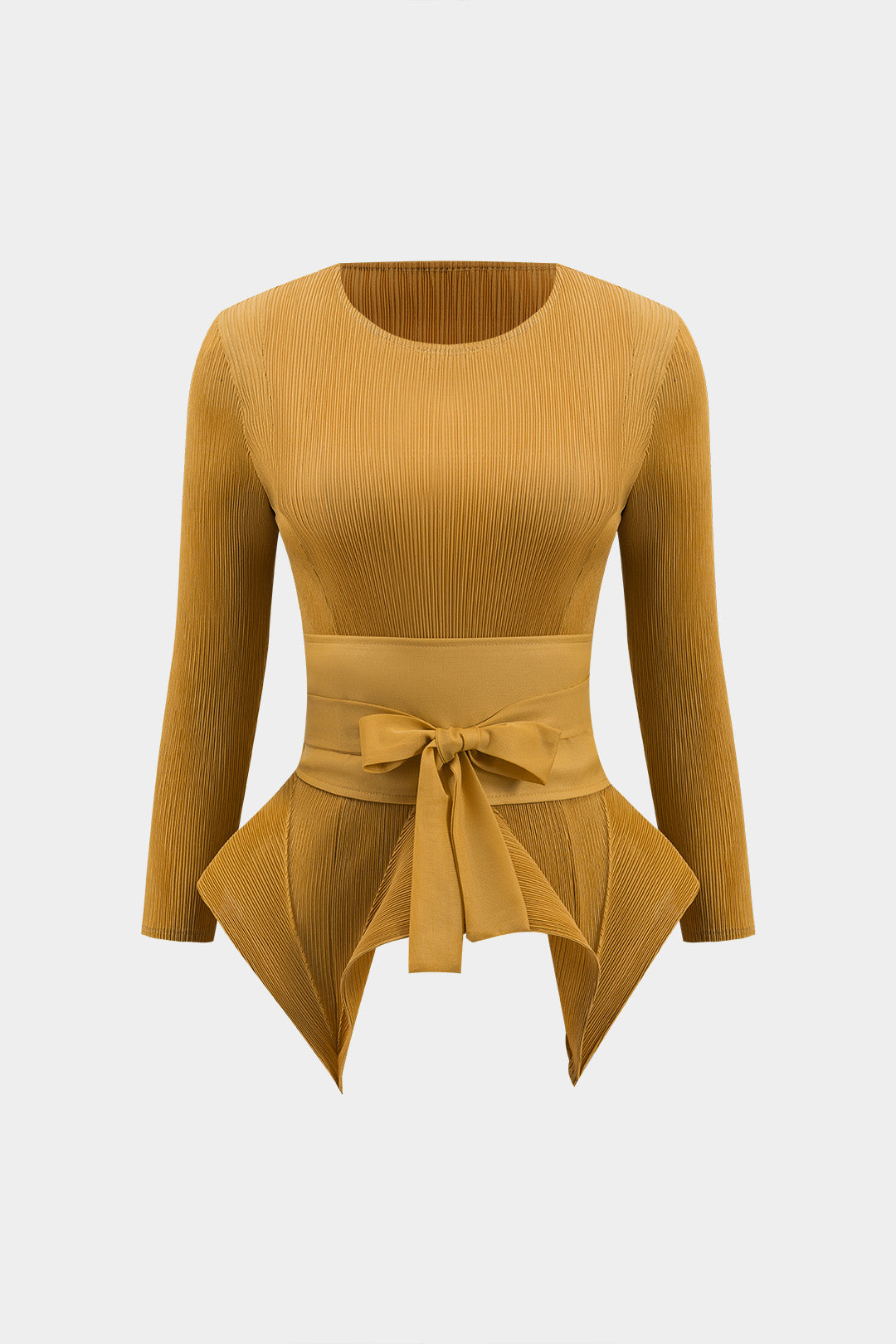 Tie Front Long Sleeve Top And Pleated Skirt Set