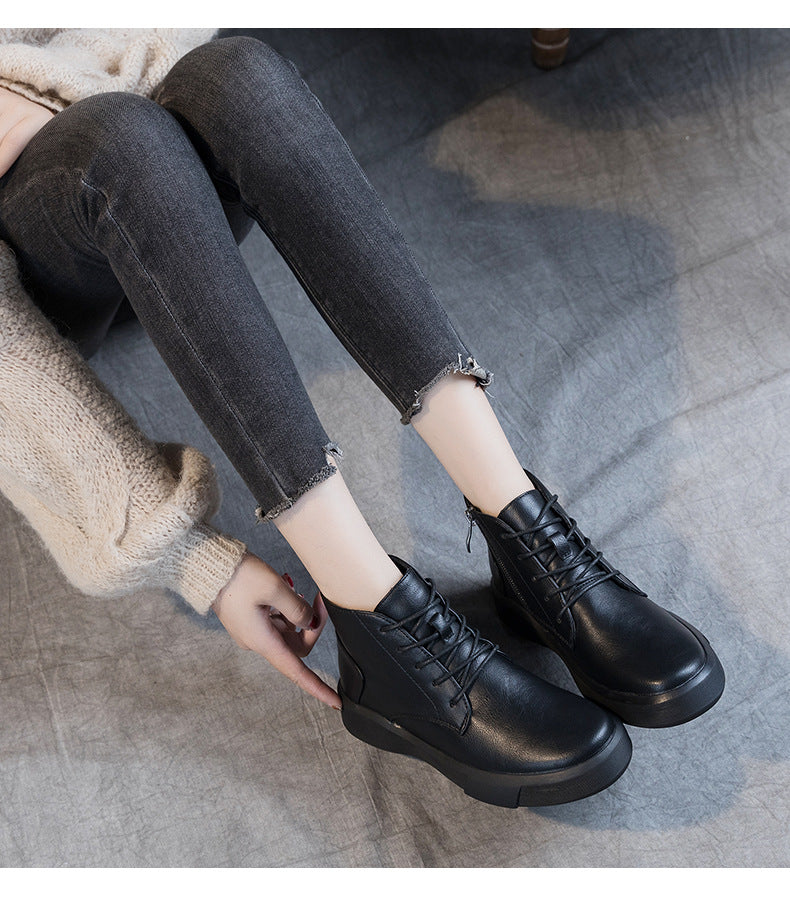 Women Arch Spupport Leather Ankle Boots Warm Femme Short Boots Waterproof Shoes