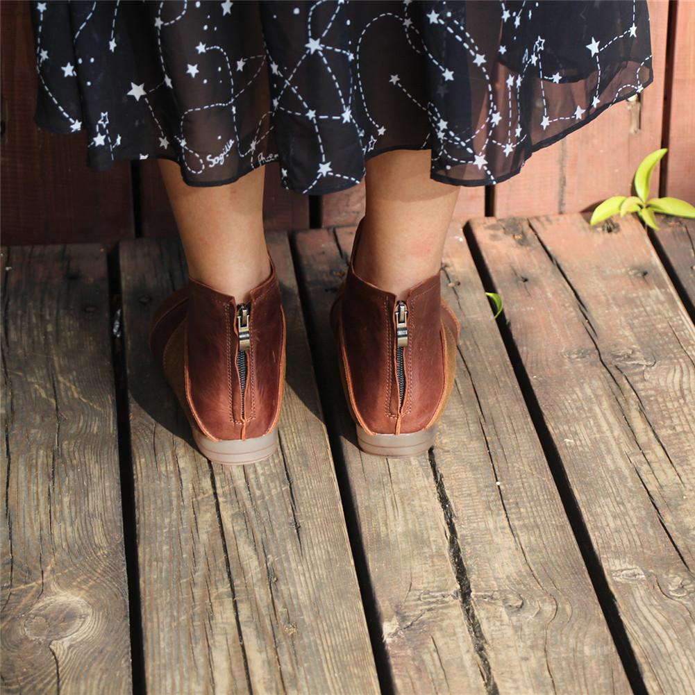 Women Handmade Leather Flats Loafers Boots Color Blocking Ankle Boots Original Design Coffee/Black