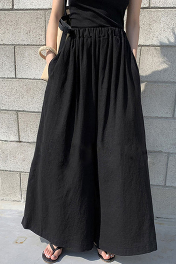 Summer Women's Fashion Solid Color Cotton Wide Leg Pants Casual Pants