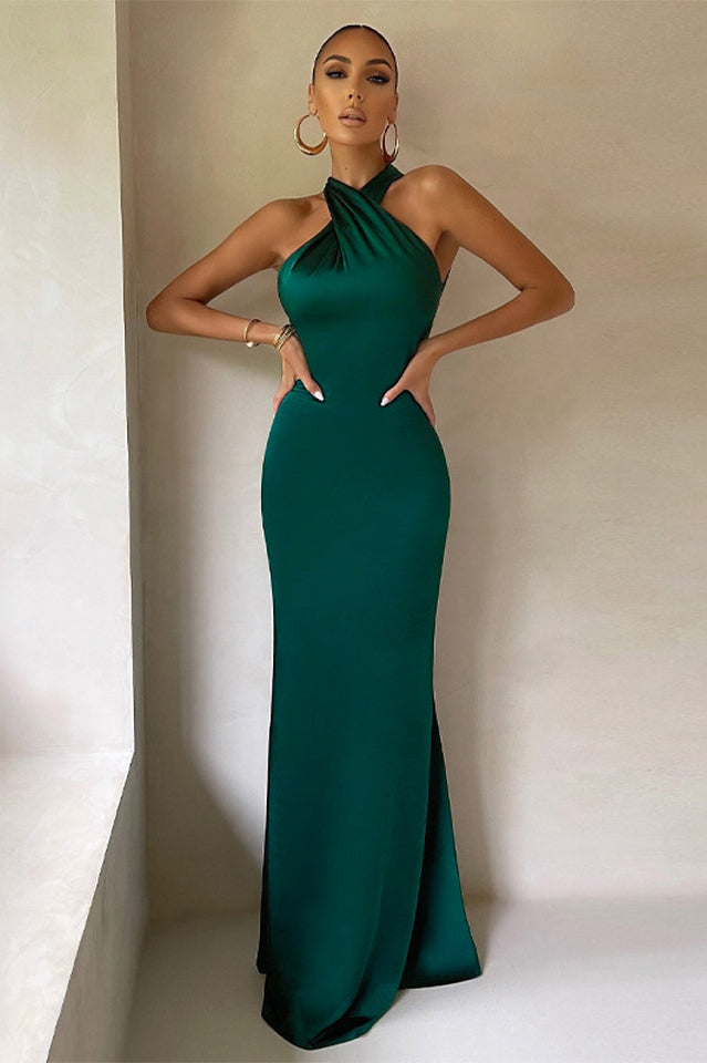 Bianca Cross Over Halter Neck Dress