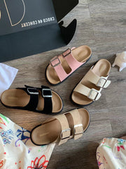 Retro Genuine Round Toe Wide Strap Sandals