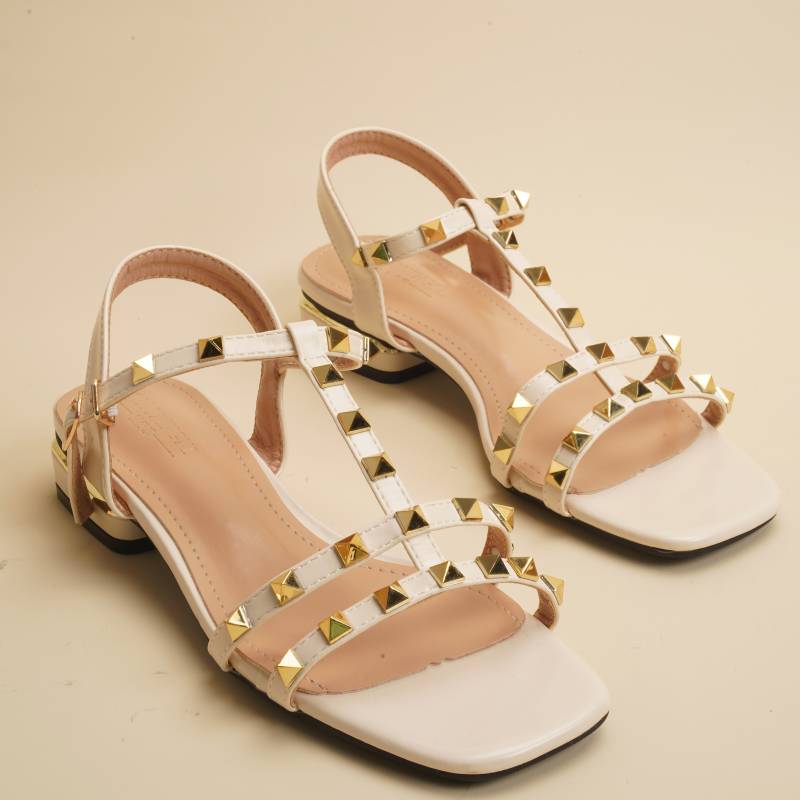 Womens Strappy Gladiator Flat Sandal Square Open Toe Studded T Strap Rivet Slingback Buckle Beach Sandals