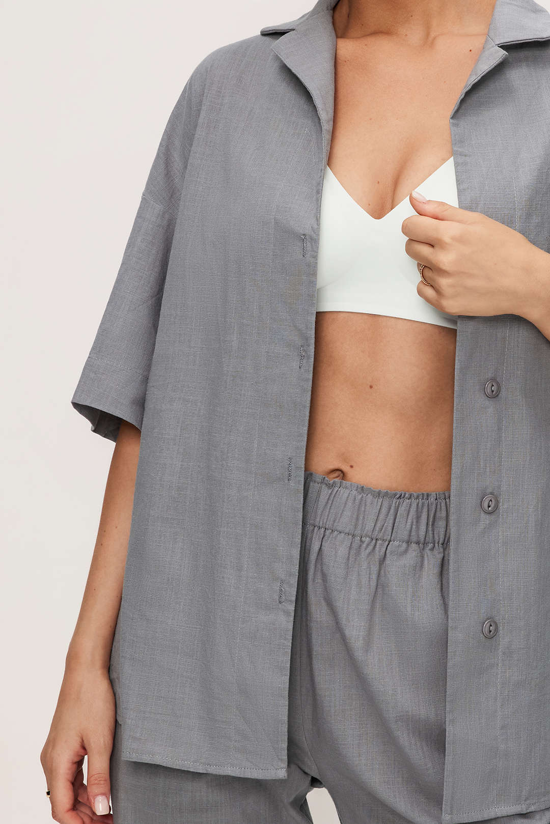 Tie Front Buttoned Shirt And High Waist Trousers Set