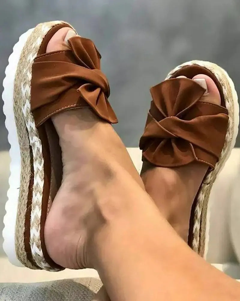 Bowknot Wedge Heel Platform Sandals Slippers