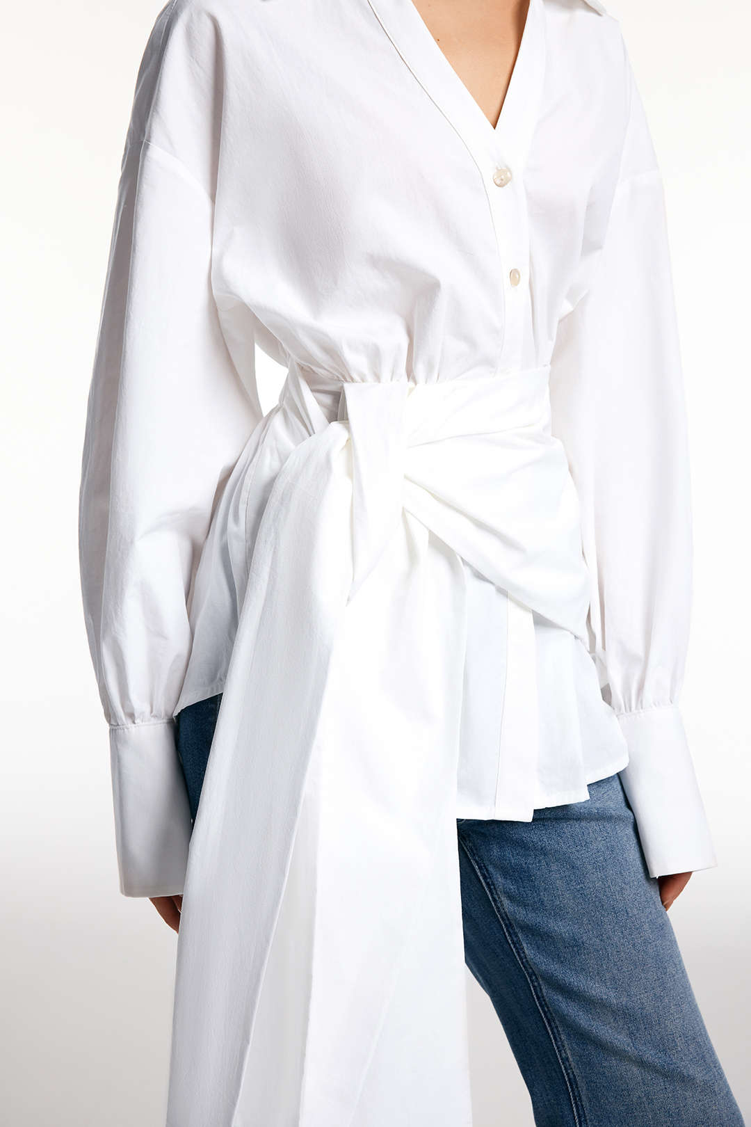 Tie Front Ruched Long-Sleeve Shirt