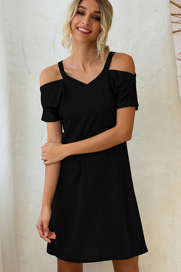 Short Sleeve V Neck Solid Mini Dress