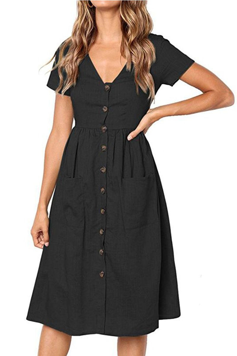 V-neck Pocket Midi Dress(4 Colors)