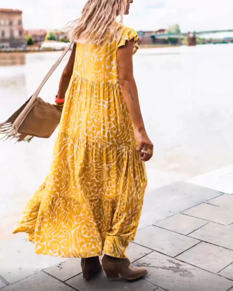 Printed ruffle casual dress