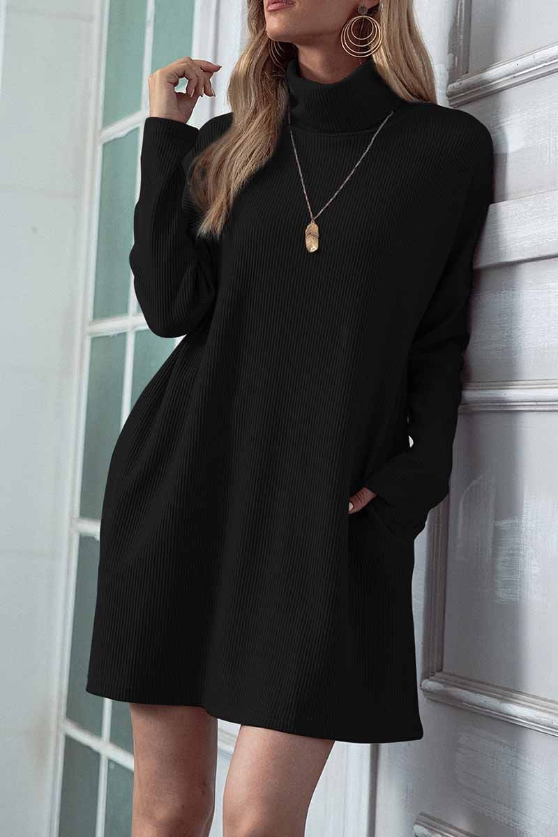 Solid Color Round Neck Dress(4 Colors)
