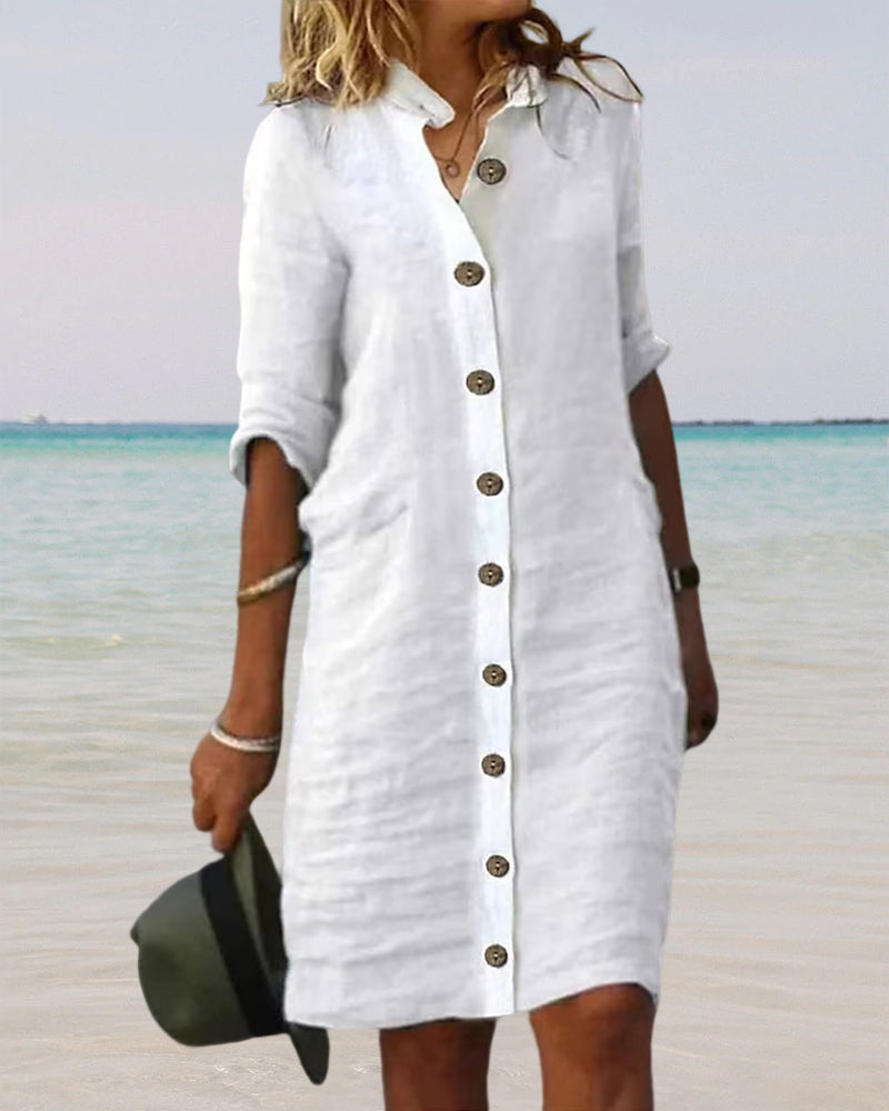 Solid color button dress