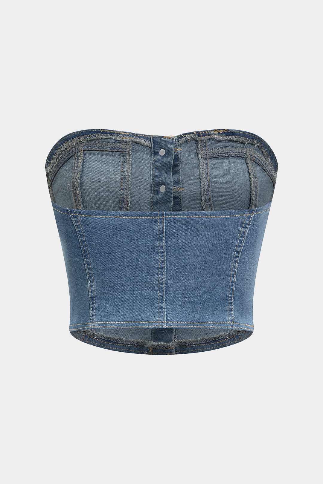 Washed Denim Zipper Tube Top And Pocket Skirt Set