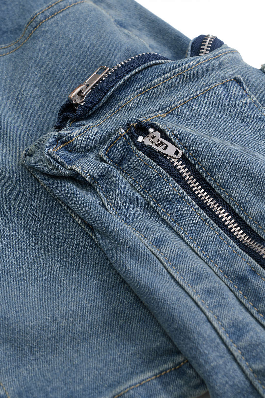 Washed Denim Zipper Tube Top And Pocket Skirt Set