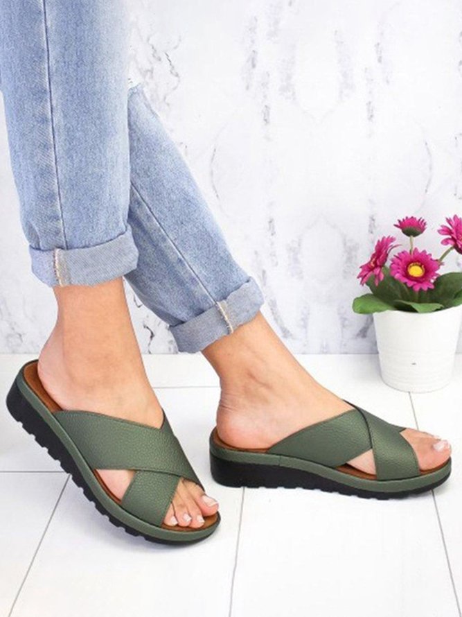 Cross Strap Casual Wedge Slippers