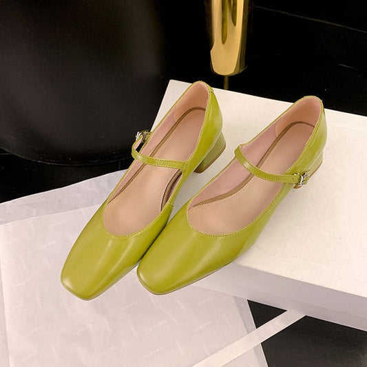 Dedra Square Toe Block Heels Mary Jane Shoes