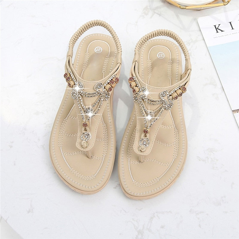 Bohemia Women Ladies Fashion Crystal Bead Flat Sandals