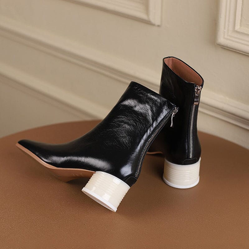 Classic Elegant Glove-Like Ankle Boots Mid Heel Slimming Boots Back Zipper Boots