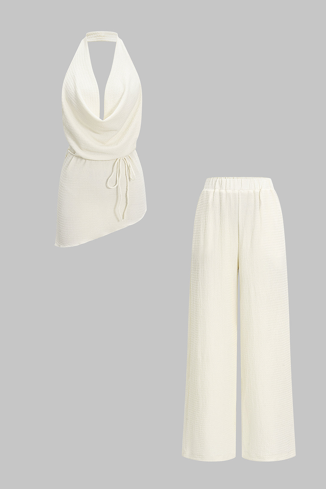 Tie-Up Backless Asymmetrical Top And Trousers Set