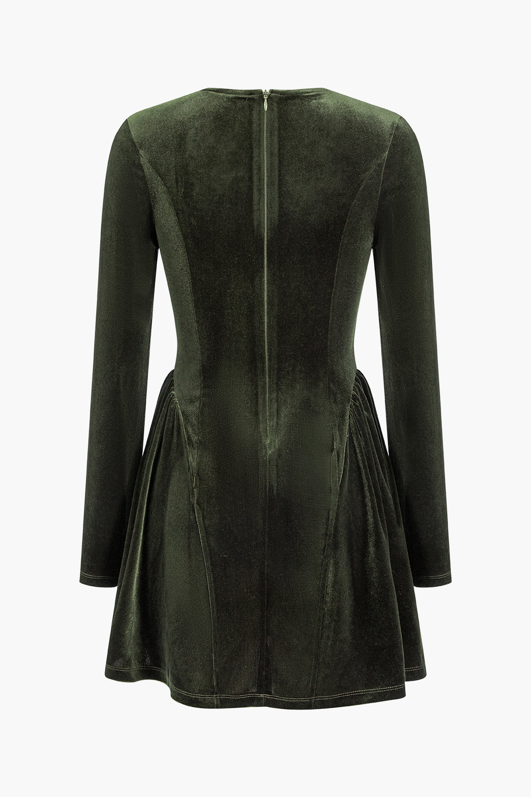 Velvet V-Neck Long Sleeve Ruched Mini Dress