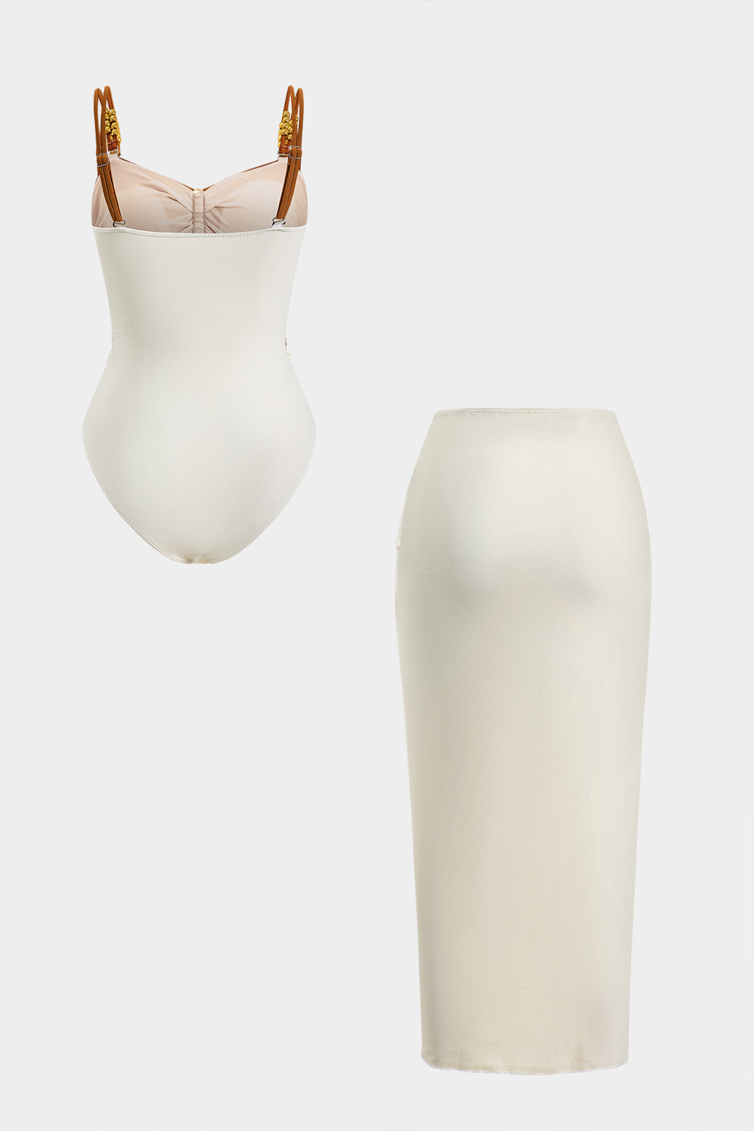 Tummy Control Cut Out Slip Swimwear And Ruched Slit Cover Up Set