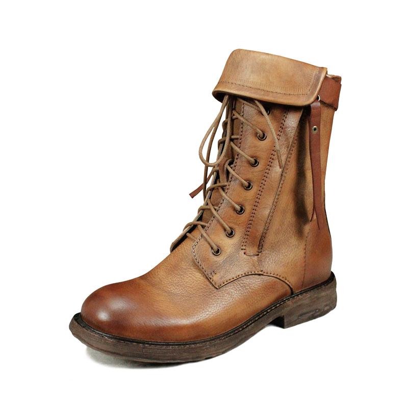 Boots Women Biker Boots Lace-Up Combat Boots Chunky Ankle Boots Camel