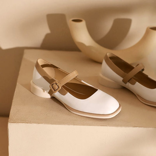 Chilali Square Toe Block Heels Mary Jane Shoes