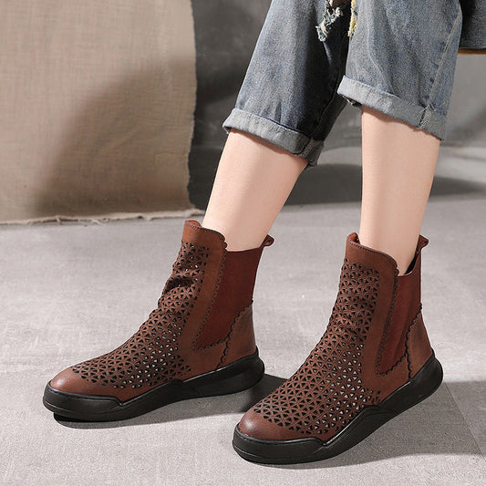 Handmade Leather Chelsea Boots For Women in Caramel/Coffee/Black - Summer Booties