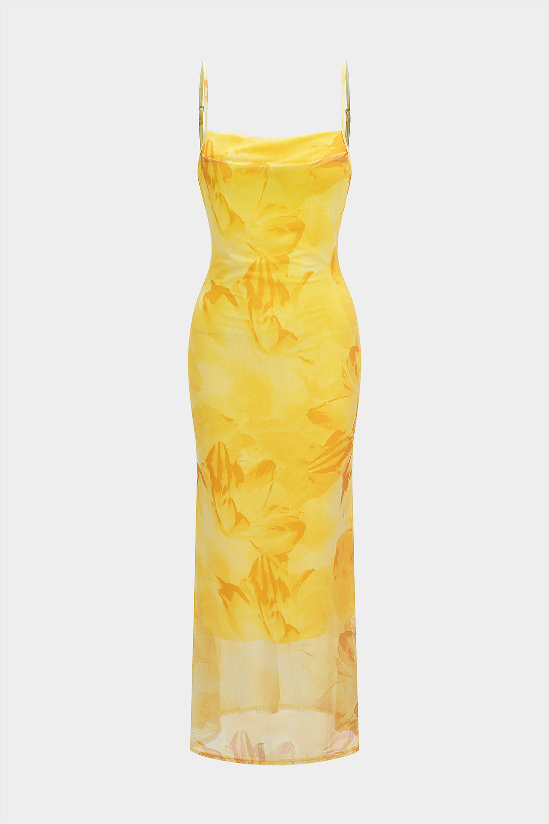 Tie Dye Floral Print Mesh Slip Sleeveless Maxi Dress