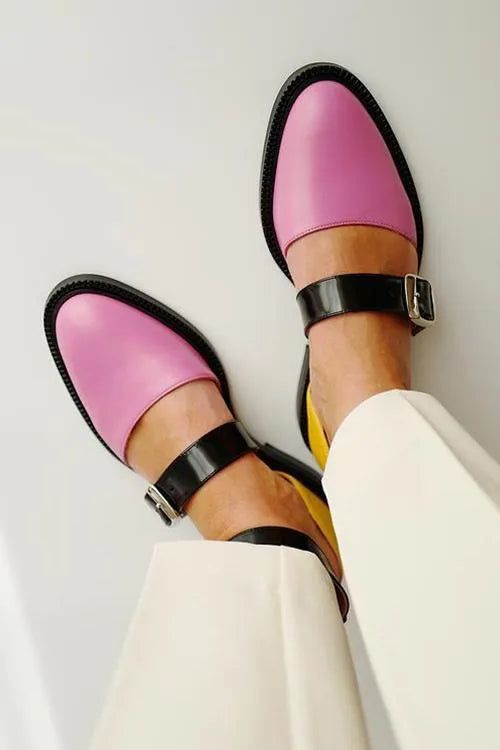 Color Contrast Buckle Flats
