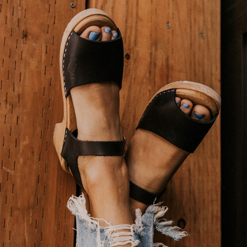 Stitching Wood Heel Sandals