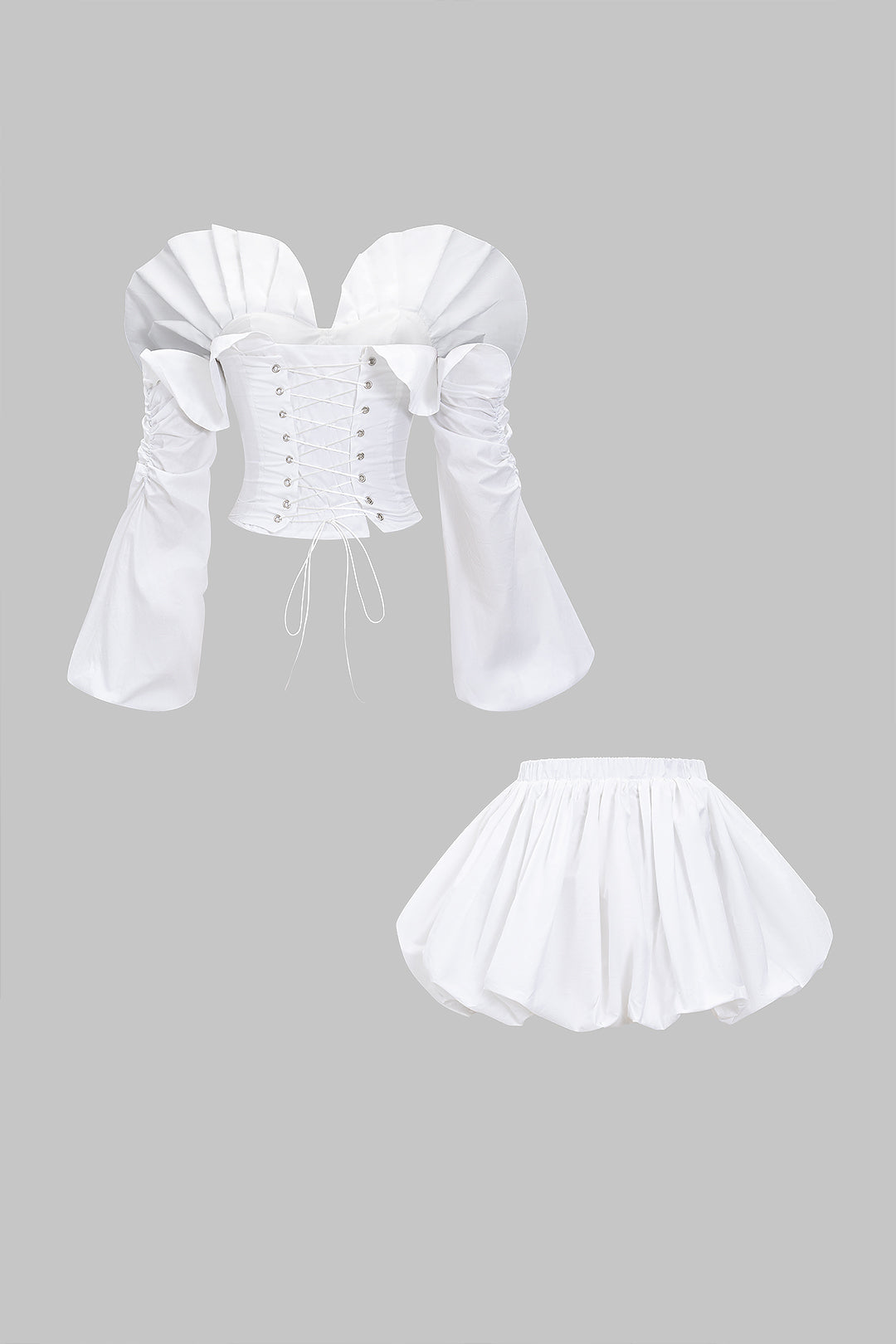 Tie Back Ruffle Bustier Tube Top And Puff Skirt Set