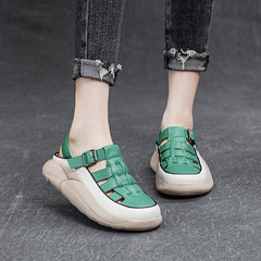 Layer Cowhide Summer Retro Platform Buckle Toe Box Sandals