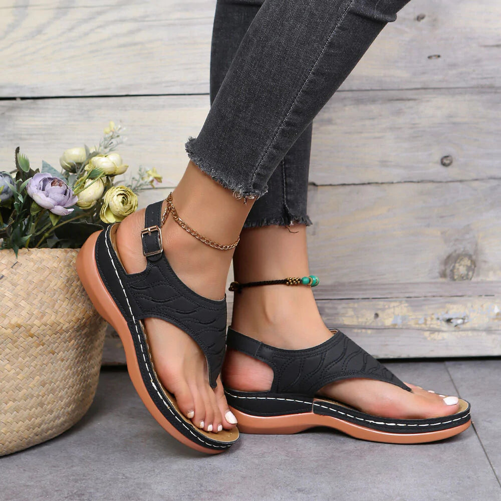 Low-Wedge Leather Orthopedic Arch Support Sandals Diabetic Walking Sandals