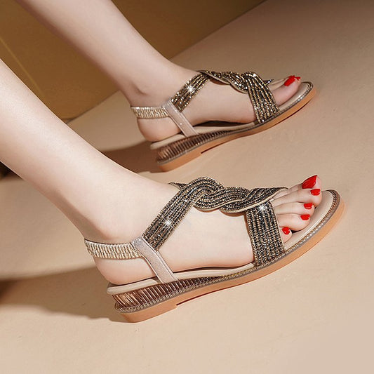 Women's Fairy Style Wedge Platform Rhinestone Peep Sandals