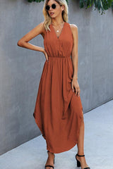 V Neck High Waist Sleeveless Maxi Dress