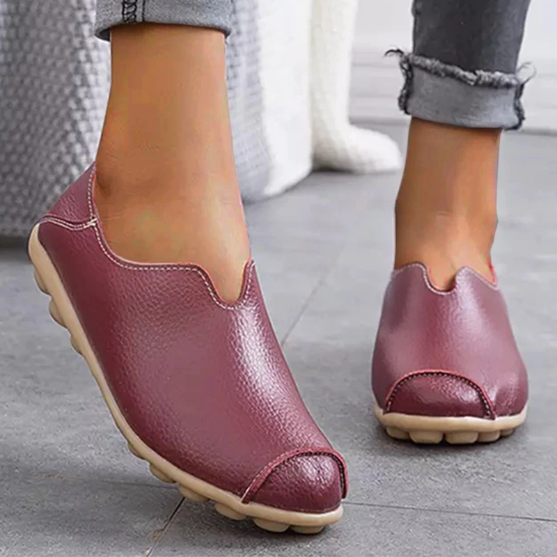 Cilool Casual Flat Heel Cow Tendon Low Top Closed Toe Slip On Comfortable Work Shoes