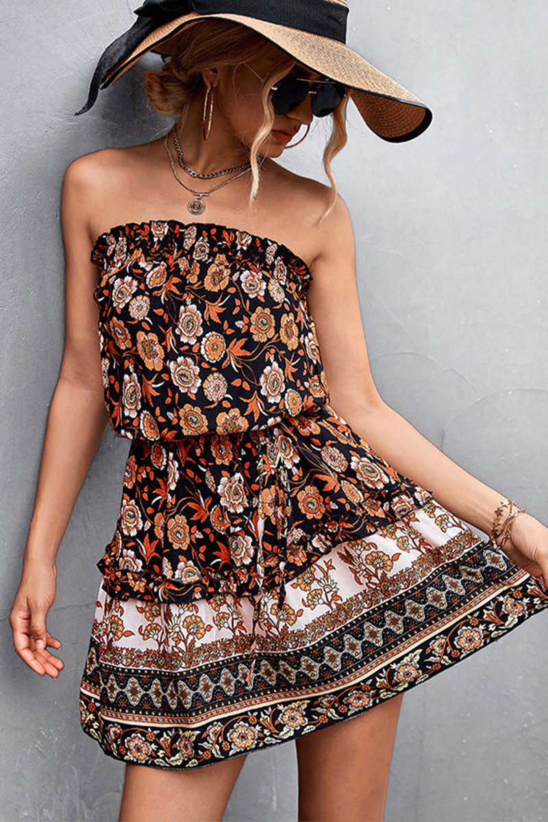 Smocked Bohemian Floral Mini Dress