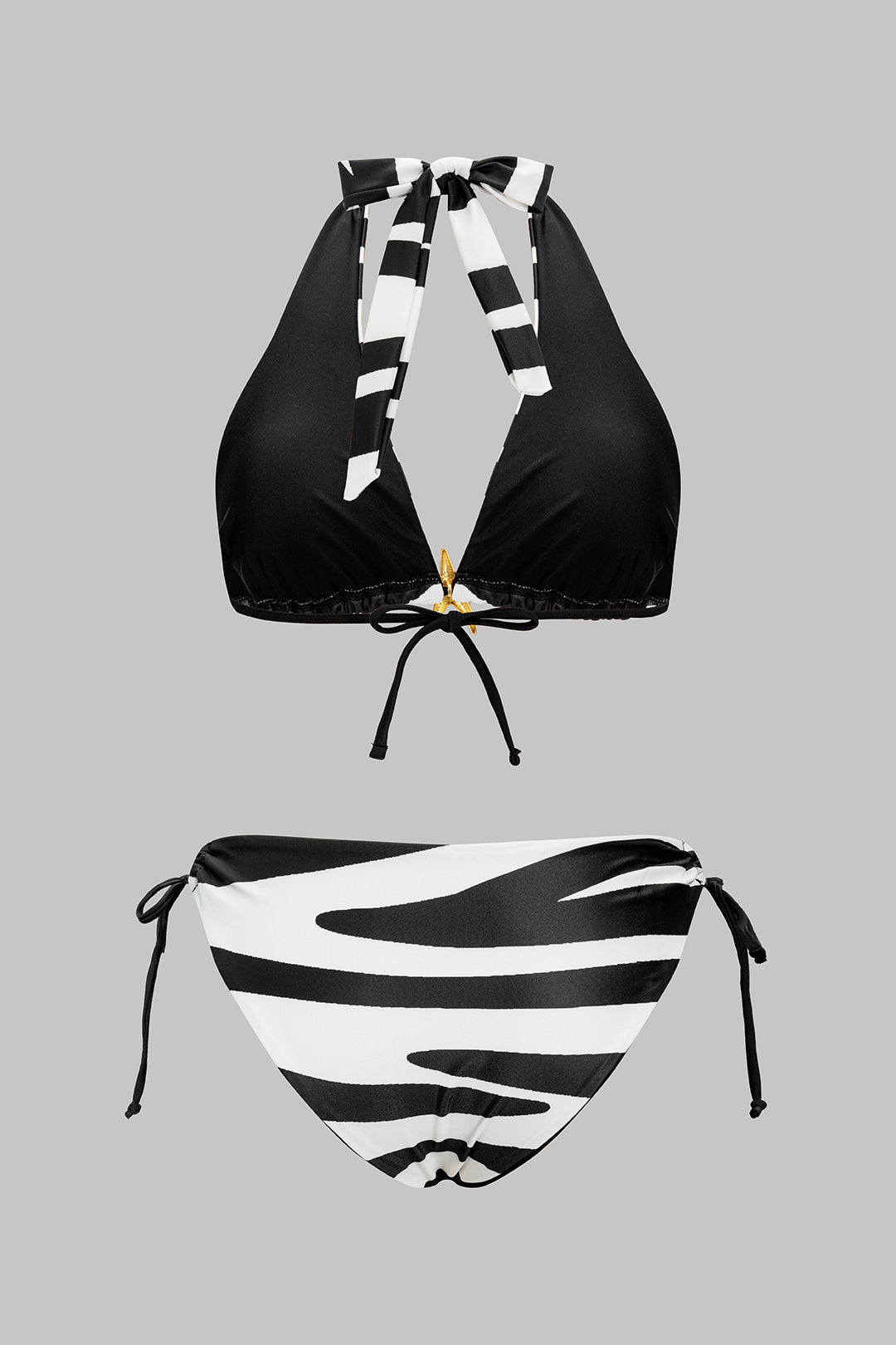 Stripes Print Metallic Decor Tie-Up Bikini Set