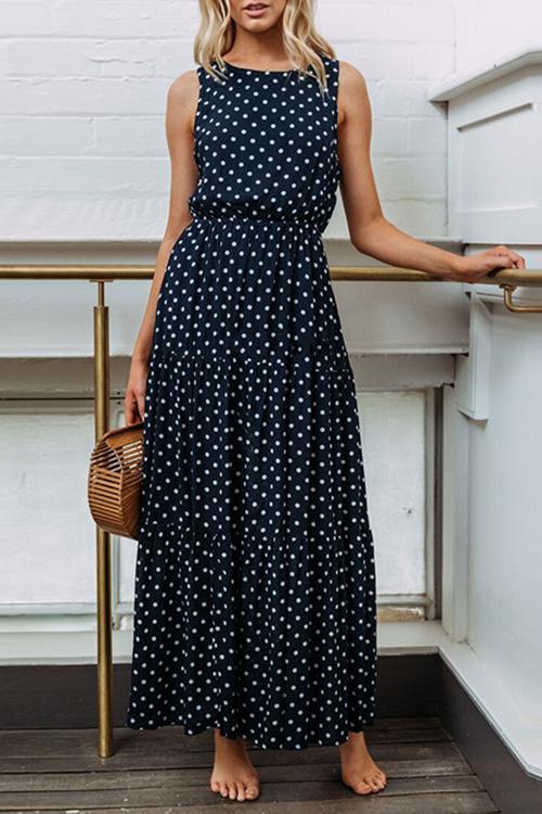 Fashion Dot Navy Blue And Maxi Dress