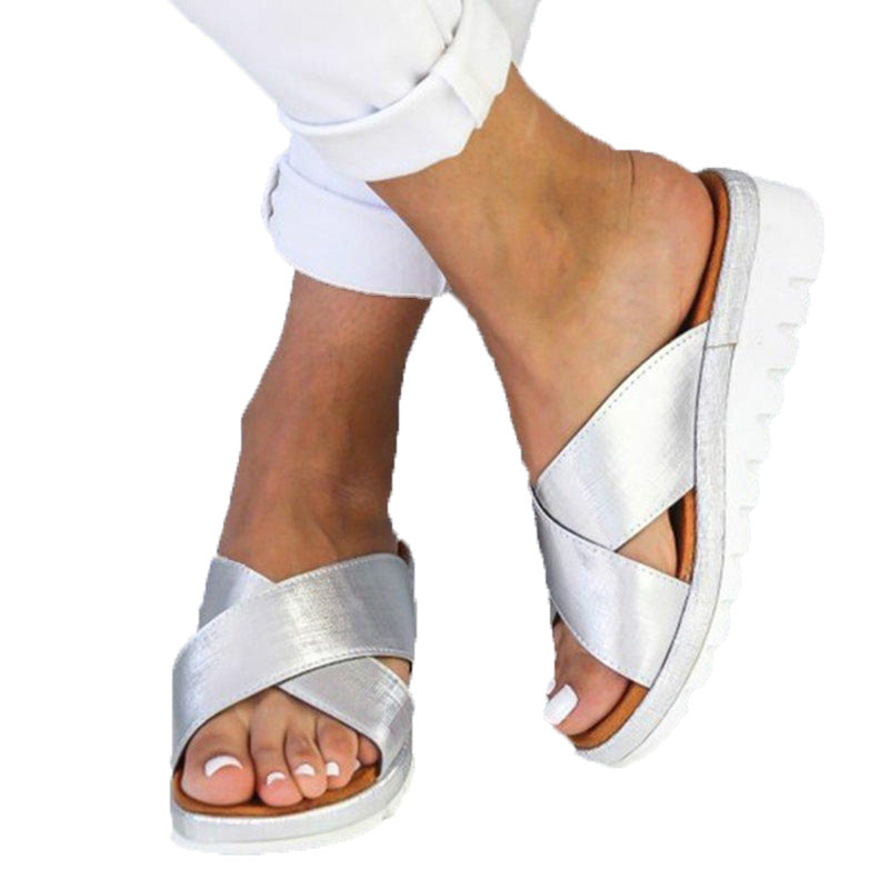 Cross Strap Casual Wedge Slippers